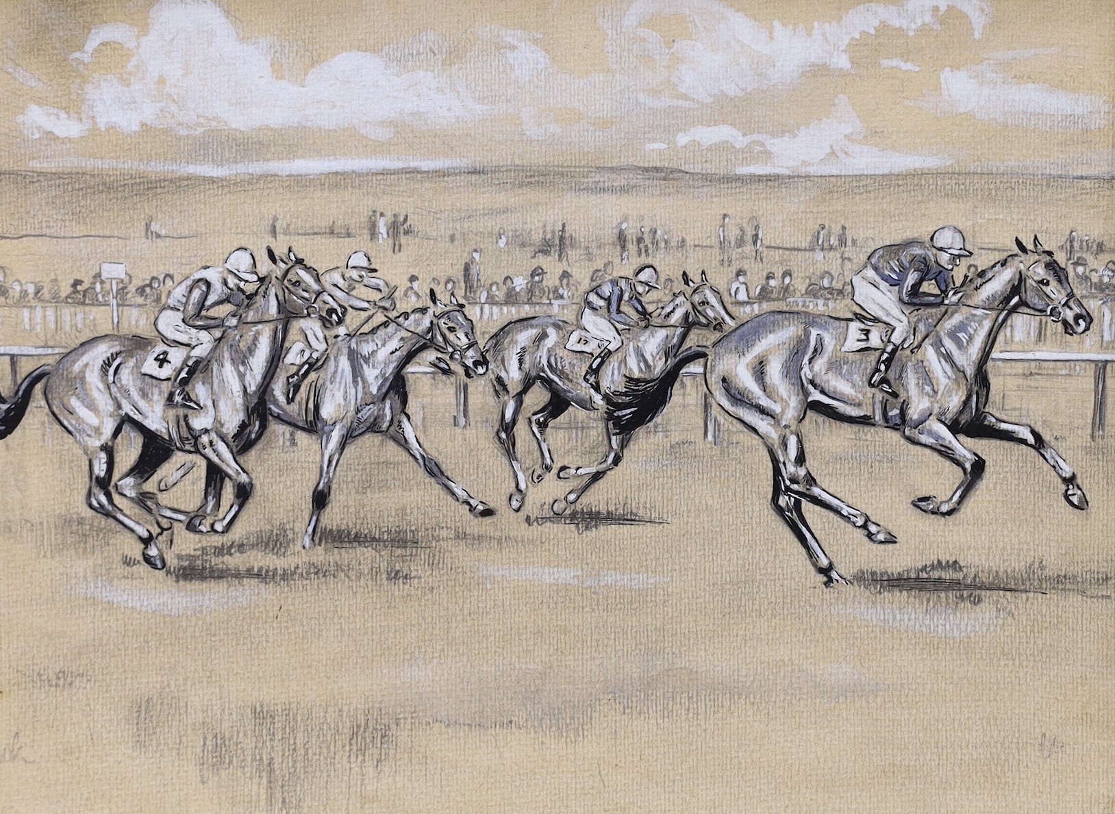 Lionel Hamilton Renwick (1917-2003), two ink and wash illustrations, Horse racing scenes, one signed and dated '46, 17 x 20cm and 17 x 22cm, unframed